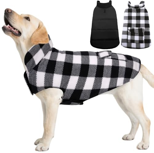 ASENKU Cappotto Cane Impermeabili Invernale, Cappottino Cane Reversibile Antivento Freddo Taglia Media L, Calda Giacca per Cani, Gilet per Cani con Fodera in Lana Protegge Dal Freddo