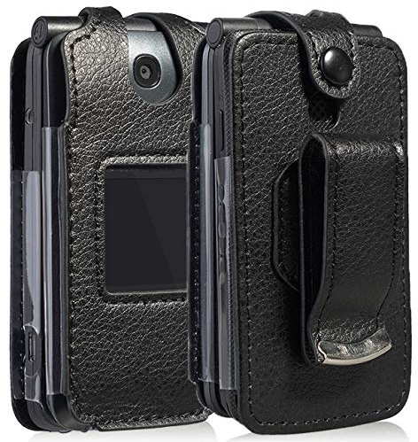 Nakedcellphone Fitted Series for Alcatel Go Flip V Flip Phone Case - Black | Vegan Leather, Form-Fit Cover, with Screen Protection, Belt Clip, Also Fits MyFlip, QuickFlip, AT&T Cingular Flip-2