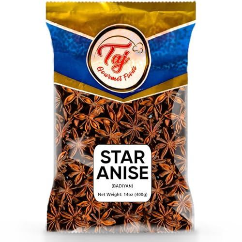 TAJ Star Anise Seeds (Whole Pods), Whole Chinese Star Anise, Badian Khatai, 14oz (400g)