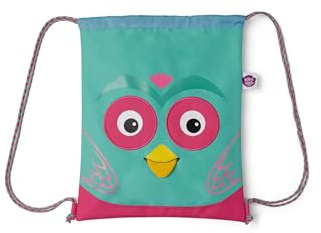 Affenzahn Eule Kinder Turnbeutel Sportbeutel in Blau Pink aus recycelten PET Flaschen mit Ziehzunge.
