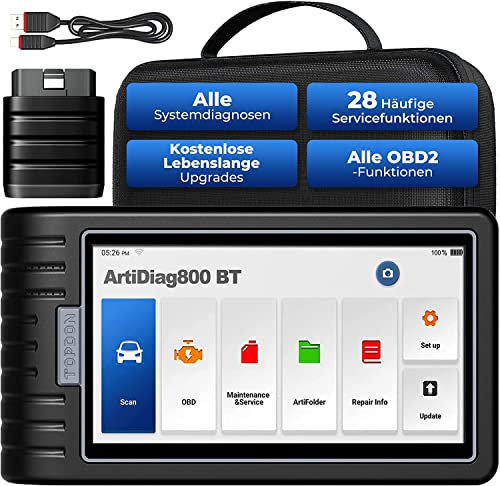 TOPDON ArtiDiag800 BT2 OBD2 Diagnosegerät mit Alle Systemdiagnosen &28 Servicefunktionen, Bidirektionale Kontrolle/Aktive Test, Auto Diagnosegerät mit Bluetooth deutsch, 2 Jahre kostenlose Updates