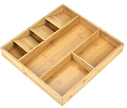 LZSSH Range Couvert, Organiseur de Tiroir pour la Cuisine Réglable, Range Tiroir Bambou Boîte à Couverts Organisateur de Tiroir Cuisine