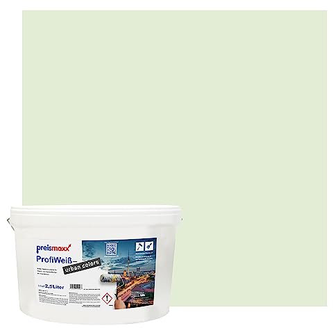 Preismaxx Profiweiß Wandfarbe grün 2,5L, hohe Deckkraft, Dispersionsfarbe innen, Innenwandfarbe Raumfarbe pastellgrün deckend, Deckkraftklasse 2, matt Innenfarbe Profi Qualität