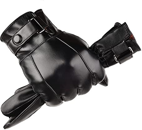 Long Keeper Lederhandschuhe Herren Winter - Handschuhe Touchscreen mit Leatherette, Warm Vlies Autofahrer Handschuhe Winter Leder Schwarz für Herren Outdoor