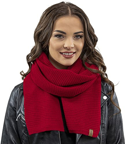VIVISENCE Dam vinterhalsduk varm och mysig krage på vinter och höst varm tjock halsduk, klassisk vinterhalsduk för kvinnor, tillverkad i EU, röd, En Storlek