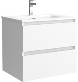 Mueble de baño Bequia 60 cm con Lavabo 100% montado de fábrica | Acabado Blanco Mate suspendido 2 cajones Cierre amortiguado Apertura con uñero | Lavabo Porcelana Blanca | Salgar