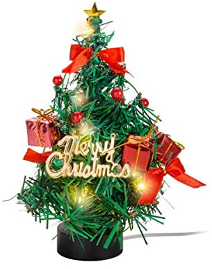 Goobay 60336 Weihnachtsbaum Künstlich 22 cm/Warmweiße LED Beleuchtung/Weihnachtsdeko für Beistelltisch, Schreibtisch oder Fensterbank, Grün, Rot, Gold