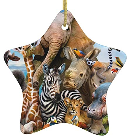 Afrikanische Tiere Weihnachtsschmuck, Stern Weihnachten Keramik Anhänger zum Aufhängen für Weihnachtsbaum, Zuhause, Innen- und Außendekoration