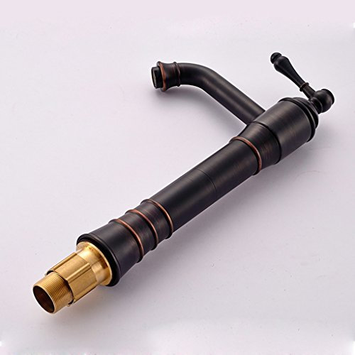 Waschtischarmatur Retro Waschtischarmatur Tap Antique Schwarz Messing Deck Mounted Wasserhahn für Badezimmer Waschbecken Hochbogen Einzel Griff Loch Waschtischarmatur mit warmen und warmen
