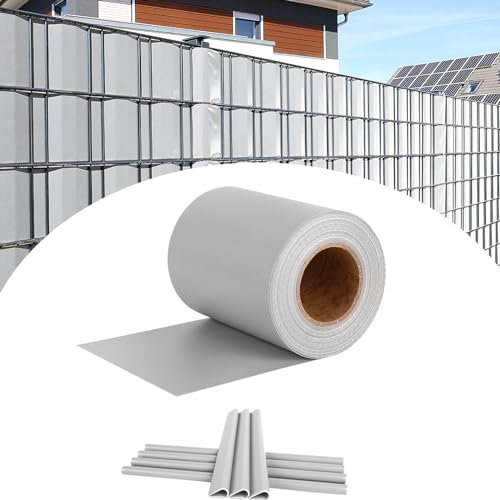TRMLBE Sichtschutzstreifen für Doppelstabmatten PVC Sichtschutz Zaun Blickdicht Sichtschutzfolie Doppelstabmattenzaun Sichtschutz mit 30 Clips für Gartenzaun Balkon Terrasse - 65m x 19cm, Hellgrau