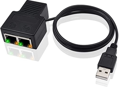 Maxhood RJ45 Splitter Adapter, Ethernet Splitter 1 to 2 with USB Power Cable, RJ45 Network Conenctor (2 Devices Simultaneous Networking) LAN Network 8P8C Extender for Cat5, Cat5e, Cat6, Cat7 Cable