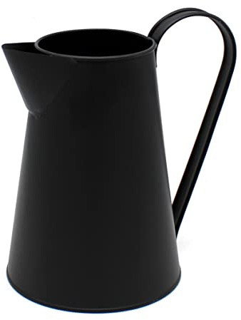 CVHOMEDECO. 7 Inch Galvanized Metal Milk Pitcher, Old Rustic Primitive Watering Can Jug Vase for Home and Garden Décor. Black