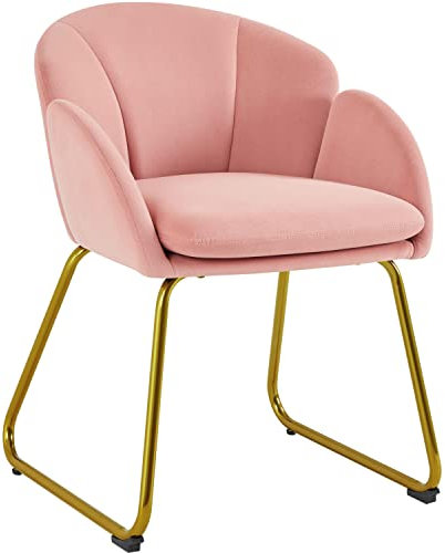 Yaheetech Esszimmerstuhl modern, Küchenstuhl in Blumenform, Sessel Polsterstuhl mit Metallbeinen Gold, für Wohnzimmer/Esszimmer Rosa