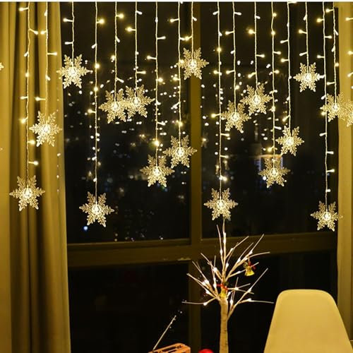 OAICIA Lichterkette LED Sterne Lichterketten 96 LED 3.5m Weihnachten Licht mit Stecker IP44 Wasserdicht Außen Innen 8 Modi Light für Weihnachten Halloween Balkon Vorhang Garten Party - Warmweiß