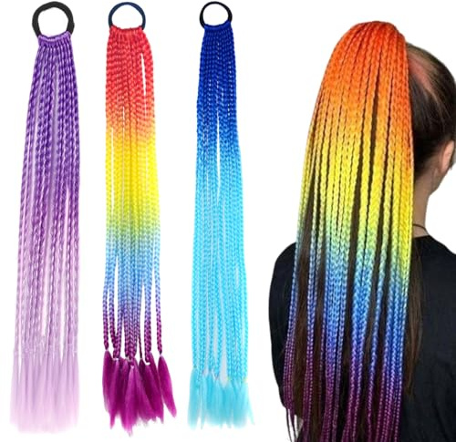 Zasiene Haarverlängerungen Geflochtenes Haargummiband 3 Stück Bunte Haarsträhnen Elastischem Seilband Farbverlauf Farbverlauf Haarteil Band Bunte Haarsträhnen Bunte Haarsträhnen Zopf Band Haarteil