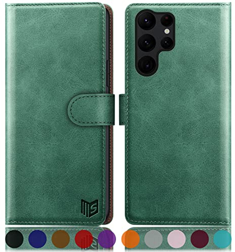 SUANPOT [RFID Schutz für Samsung Galaxy S24 Ultra Hülle PU Leder Handyhülle Lederhülle Klapphülle Kartenfach Flip Cover für Samsung S24 Ultra Handy hülle Leather Wallet Phone Case Hellgrün