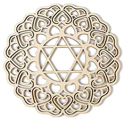 Pomurom Decoración de pared de chakra de corazón, madera, 28 cm, geometría sagrada de madera, símbolo espiritual para yoga, meditación, hogar, dormitorio, salón, decoración de pared