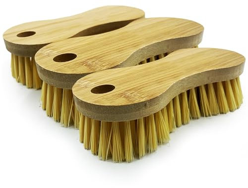 Wooden Bamboo Scrubbing Brush – Bamboo Floor Scrubbing Brush Easy Grip Heavy Duty to use as Floor Brush, Carpet Brush, Bathroom Cleaning Brush etc - Pack of 3