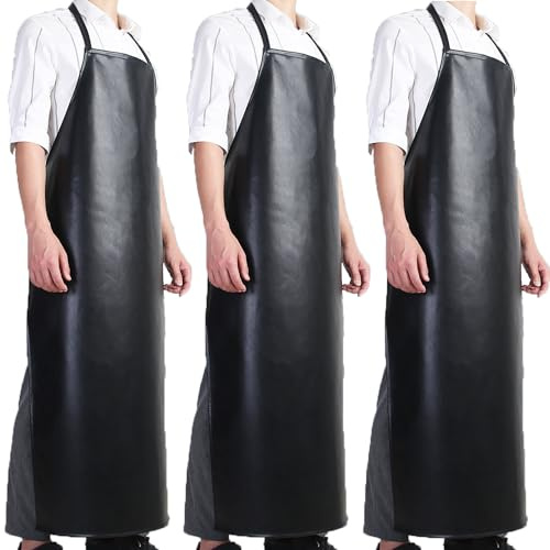 CHAMSUREUK 3 Pack 46 Waterproof Rubber HEAVY Duty Apron Adjustable Aprons