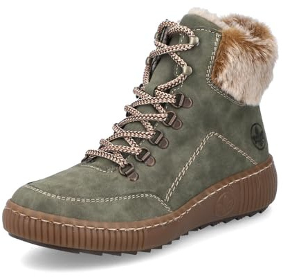 Rieker® - Bottines kaki à talon compensé bas et à zip et lacets ronds avec col en fourrure - Taille numeric_39