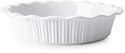 Sweese Porcelain Deep Fluted Pie Dish for Baking - 9 inch Porcelain Pie Plate for Apple, Quiche, Pot Pies, Tart - Vertical Line - White