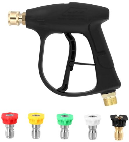 QWORK® Pistola per idropulitrice con 5 punte ugelli, ingresso filettato M22-14, adattatore a connessione rapida da 1/4, 4000 PSI