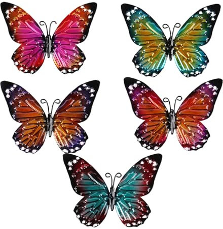 VPB 5Pieces Outdoor Metal Butterfly Wall Garden Art Decoration,Metal Butterfly Butterfly Ornaments for Outdoor Fences Sheds Fences Yard Decorations Wall Hanging Kitchen Art Deco