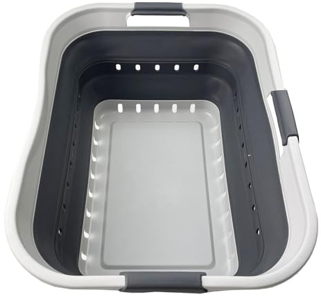 SAMMART 42L (11 gallon) Collapsible Plastic Laundry Basket - Foldable Pop Up Storage Container/Organizer - Space Saving Hamper/Basket (1, Grey/Steel Grey)