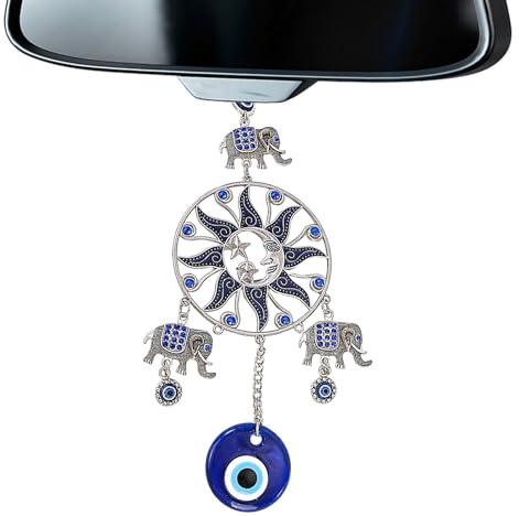 Acchiappasogni a di girasole, luna e stella, con ciondolo a di occhio blu, ornamento per auto, decorazione artistica da appendere per interni auto, asilo, dormitorio e soggiorno