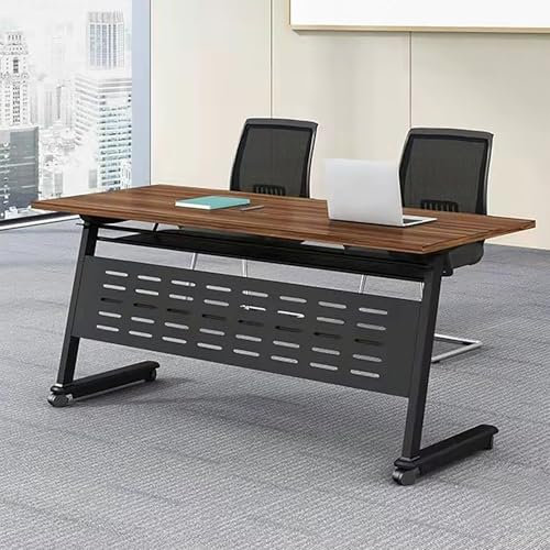 TANTOYO Klappbarer Konferenztisch mit Lenkrollen für Büro, Klassenzimmer, dunkler Nussbaum, 160 x 40 x 73 cm