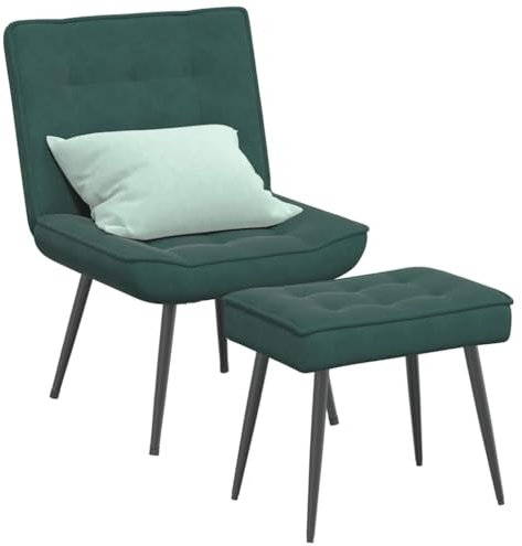 Myheimly Ohrensessel,Bouclé Sessel Wohnzimmer, Schlafzimmer, Statement Piece Loungesessel, Relaxsessel 64x74x84 cm SamtDunkelgrün,Mit Fußhocker