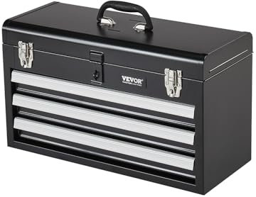 VEVOR Metal Tool Box, 20.5-inch, Portable Metal Tool Box with 3 Drawers, Small Tool Chest with EVA Liners, Ball Bearing Slide Drawers Locking & Powder Coated Finish, Multi-Function Tool Organizer