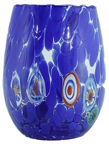 CC Zecchin Lot de 2 verres en verre de Murano - Bleu - Multi Millefiori