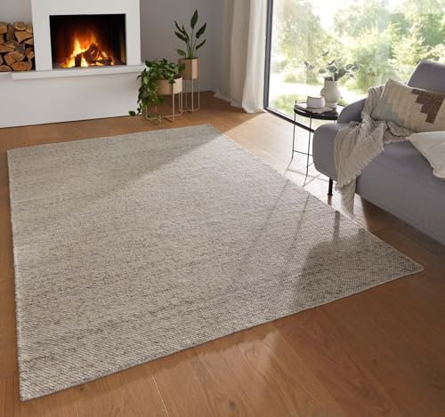 Taracarpet Moderner Boho Wollteppich Bern fürs Wohnzimmer, Schlafzimmer und Esszimmer aus Schurwolle Natural Living nachhaltig beige 080x150 cm