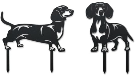 WADORN 2 Piquet de Jardin Décoratif en Métal Chien Teckel, Statues D'Extérieur en Métal Teckel Amusant Silhouette de Chiot Ornement Cadeaux pour Chien Piquets pour Chien Jardin Arrière Cour Pelouse