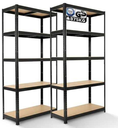 AREBOS étagère Charges Lourdes Lot de 2 | 180x90x40 cm | 875 kg | 5 Niveaux MDF | rayonnage de Stockage Cave Atelier | Noir
