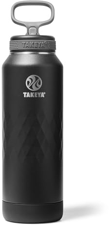 Takeya Sport 40 oz Triple-Insulated Stainless Steel Water Bottle – Leakproof, Sweatproof, BPA-Free, Keeps Drinks Cold 36 Hrs, Hot 14 Hrs – Obsidian