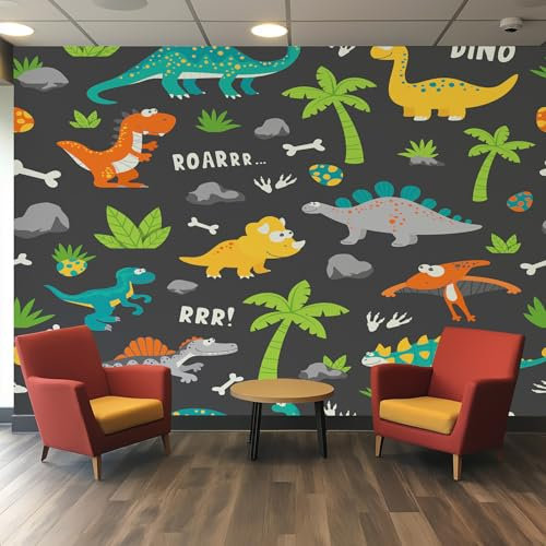 Generisch Wandtapete Dinosaurier, 3D Effekt Dino Cartoon Kinder, Fototapeten Vliestapete Tapeten Moderne Wandtapete, Wohnzimmer, Flur, TV Hintergrund Wandtapete, Poster Bilder Wand Deko, 250x175