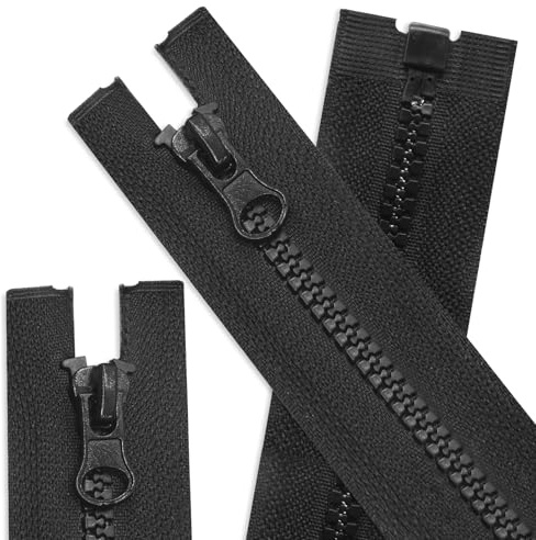 4 Stück Teilbare Reißverschlüsse Nr.5 – 70 cm Länge × 34 mm Breite, Kunststoff-Reißverschluss für Jacken, Mäntel & Daunenjacken, Schwarz, Universalersatz
