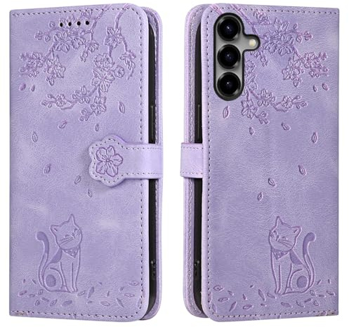 Vaitasy Fodral för Samsung Galaxy S25 Plus/S24 Plus, Anti Scratch PU Läder Magnetisk Skyddshölje Fodral för Galaxy S24 Plus - Lila Katt
