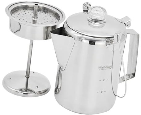 Xuanxi 9 Tassen Edelstahl Perkolator mit klarem Knopf korrosionsbeständig Scharnierdeckel Kaffeebereiter Schnell Erhitzen Kaffeekannen