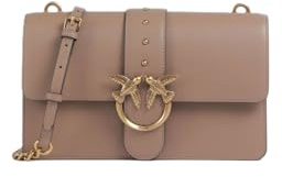 Pinko Love One Classic, Borsa in Pelle, 27 x 16,5 x 7 cm, Biscotto, con Tracolla Regolabile e Dettaglio Catena