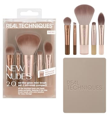 Real Techniques New Nudes On the Glow Mini Brush Kit, Compact Mirror