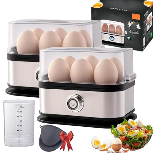 Effortless Egg Cooking with the Ultimate Stainless Steel Egg Cooker, Automatic Rapid Egg Cooker 6 Egg Capacity, Egg Boiler Electric Automatic Off, Multifunctional Egg Steamer (2 Sets)