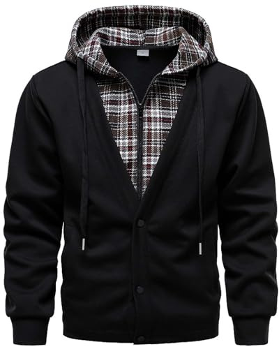 Générique Pull Capuche Homme Sweatshirt Raglan Sweat-Shirt Homme Sweat A Noir Col Mi-Haut Automne Hiver sous-Pull Haut Thermique Roulé Ample Maillot De Survêtement Colle Shirt