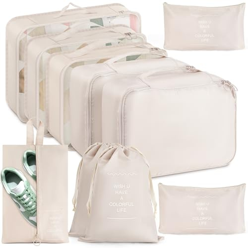 Lot de rangement pour valise 10 pièces, cubes de rangement, sacs de voyage imperméables et sacs à linge de voyage pour valise et sac à dos, cubes de rangement, organisateur de voyage pour vêtements