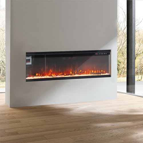 INMOZATA 70''/177.8cm Electric Fire 1-2-3 Sided Panoramic Media Wall Fire Recessed/Free Standing Electric Fireplace with 12LED Flame Effect, 900W/1800W, Adjustable Termostat, Remote Control