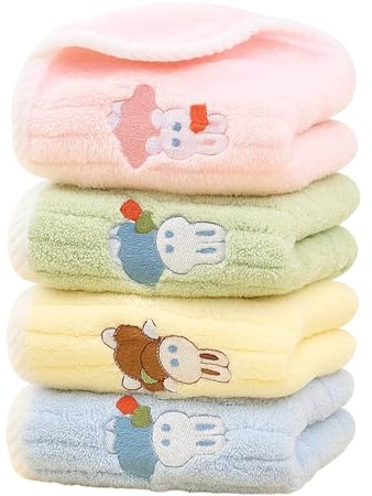 QhgPnt Kids Flannels Face Cloth, 4 Pack Soft Cotton Washcloths, 25cm x 50cm Gentle Bath Towels for Daily Face Washing and Skin Care