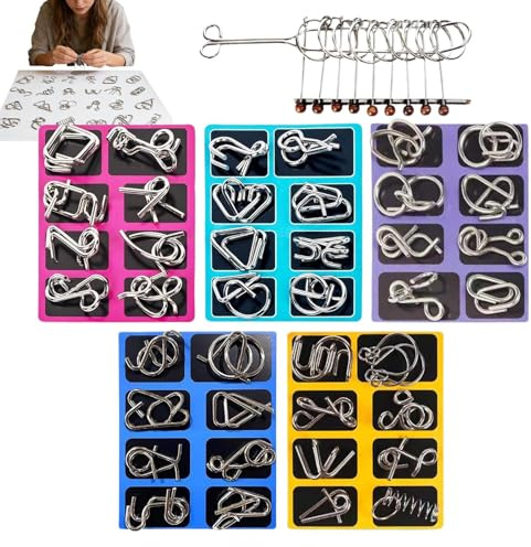 Nixiara Metall Draht Puzzle - Lehrreiches Gedächtnis- und -Spielzeug - Geschicklichkeitsspiel zum Trennen und Verbinden | Für Kinder Erwachsene Herausforderung Zu Hause Reise Partys