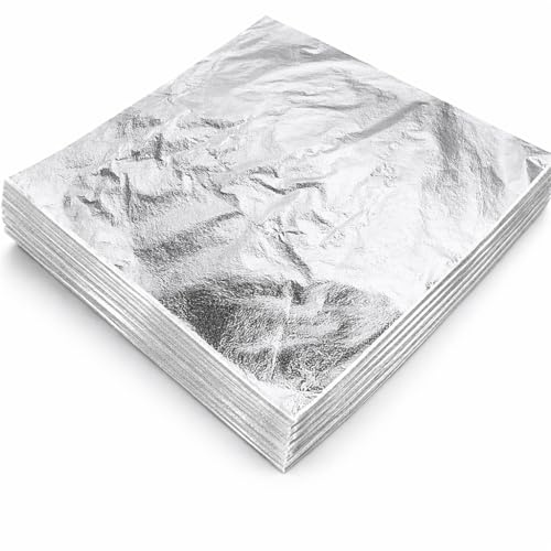 100 Pcs Silver Leaf Sheets 8 x 8.5 cm, Imitation Silver Foil Leaf for Gilding Crafts, Resin, Nail Art, Furniture, Frames, Canvas, DIY Projects and Home Decoration